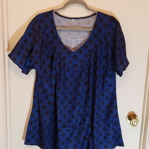 Dressy Deep Blue Polka Dot Top